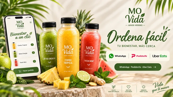 MO Vida: jugos naturales y opciones de pedido por WhatsApp, PedidosYa y Uber Eats